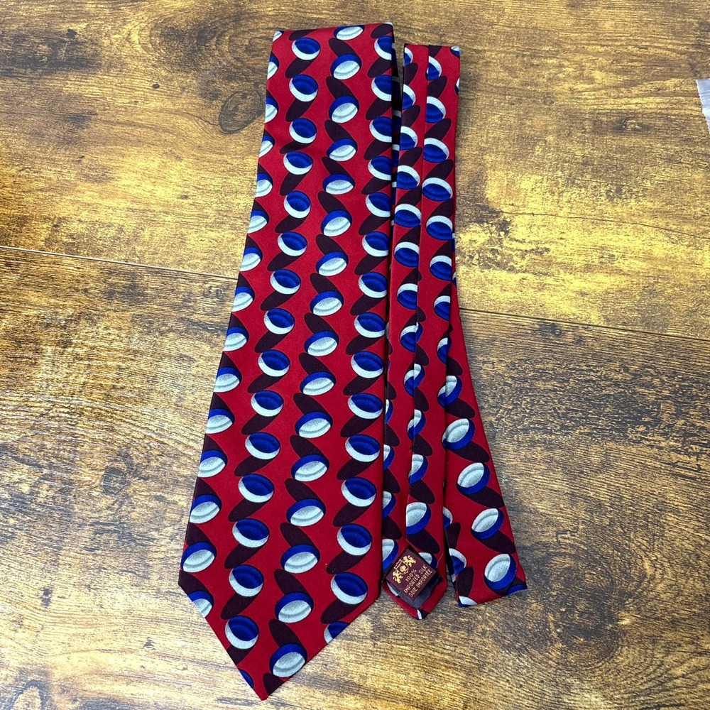 Fossil Designer Necktie Mens One Size Red Geometric Silk Adjustable Classic